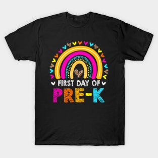 First Day Of Pre K Back To School Leopard Rainbow Girl T-Shirt